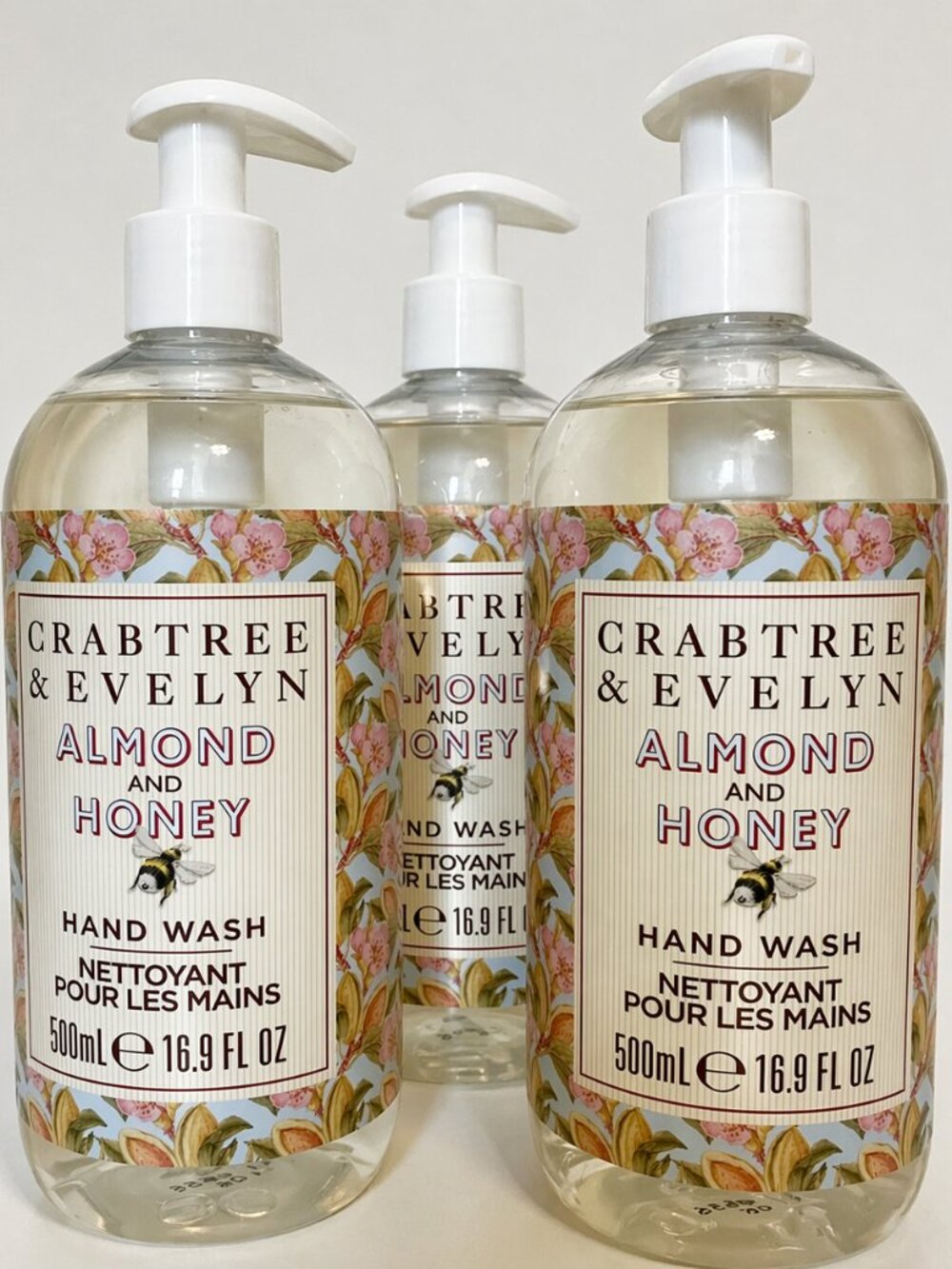 RARE Crabtree & Evelyn Almond & Honey Hand Wash (3) 16.9 oz NEW DISCONTINUED